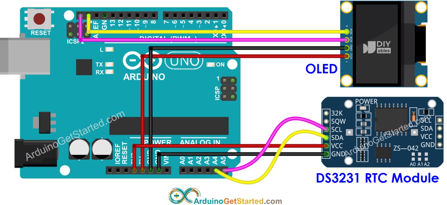 Diagrama de cableado de Arduino DS3231 OLED