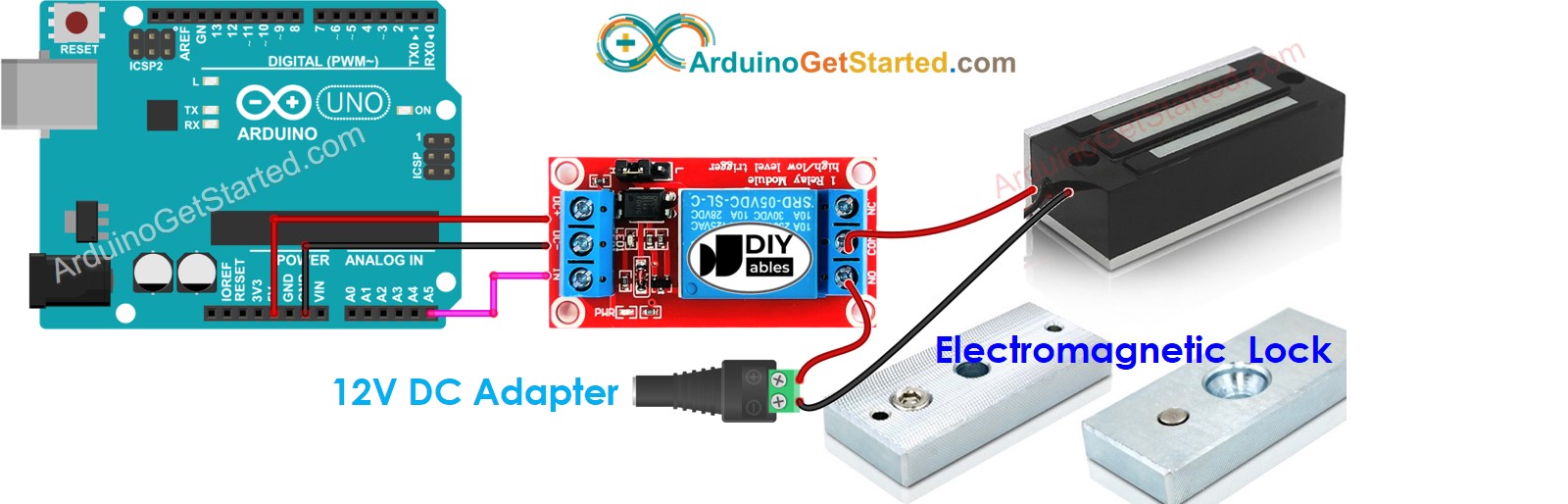 Diagrama de cableado de la cerradura electromagnética para Arduino