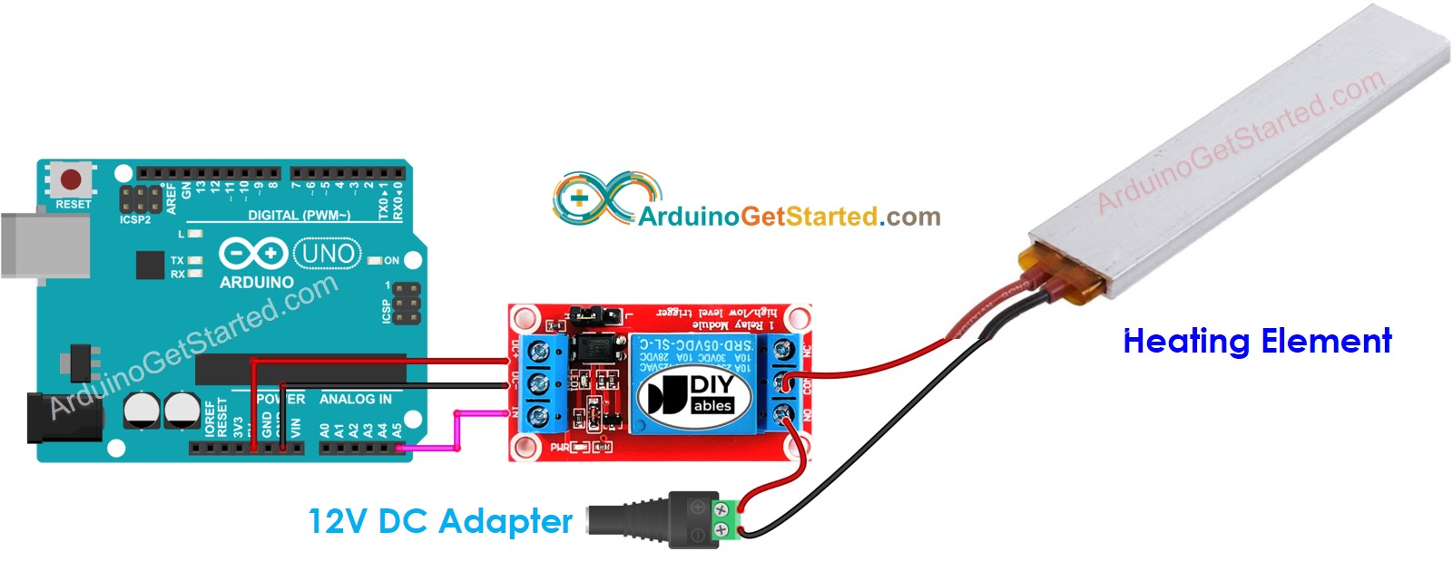 Diagrama de cableado del elemento calefactor con Arduino