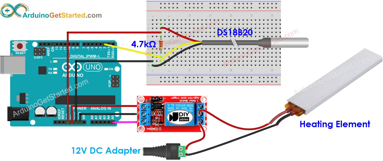 Diagrama de cableado del sistema de calefacción con Arduino