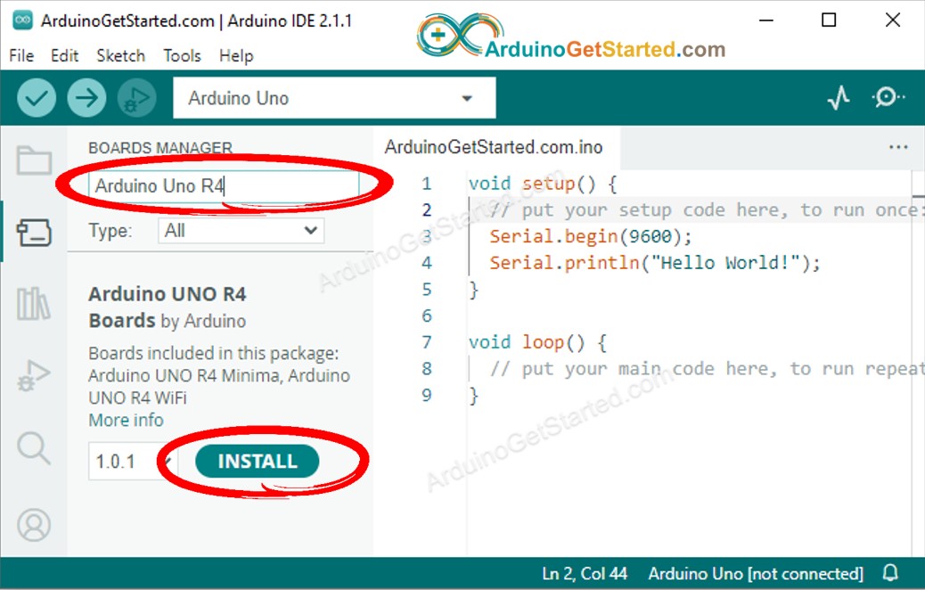 Gestor de placas de Arduino IDE 2 Arduino Uno R4