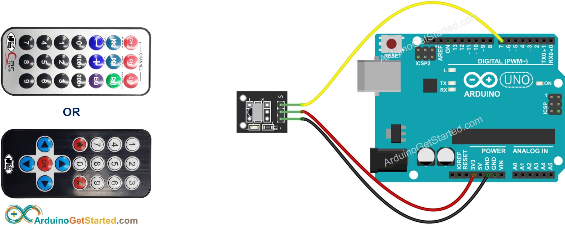 Diagrama de cableado del control remoto IR de Arduino