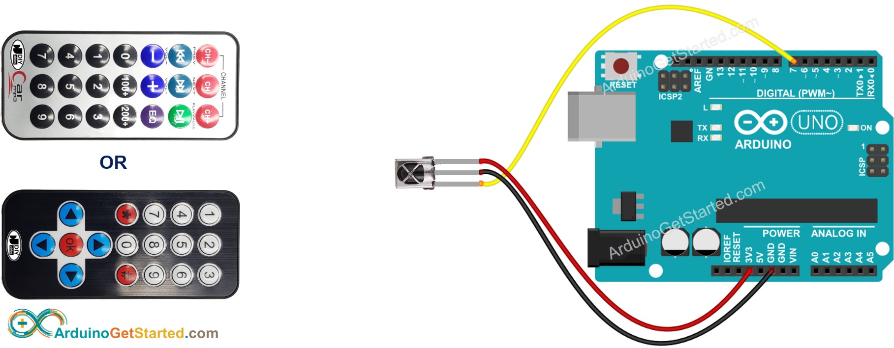 Diagrama de cableado del control remoto IR de Arduino