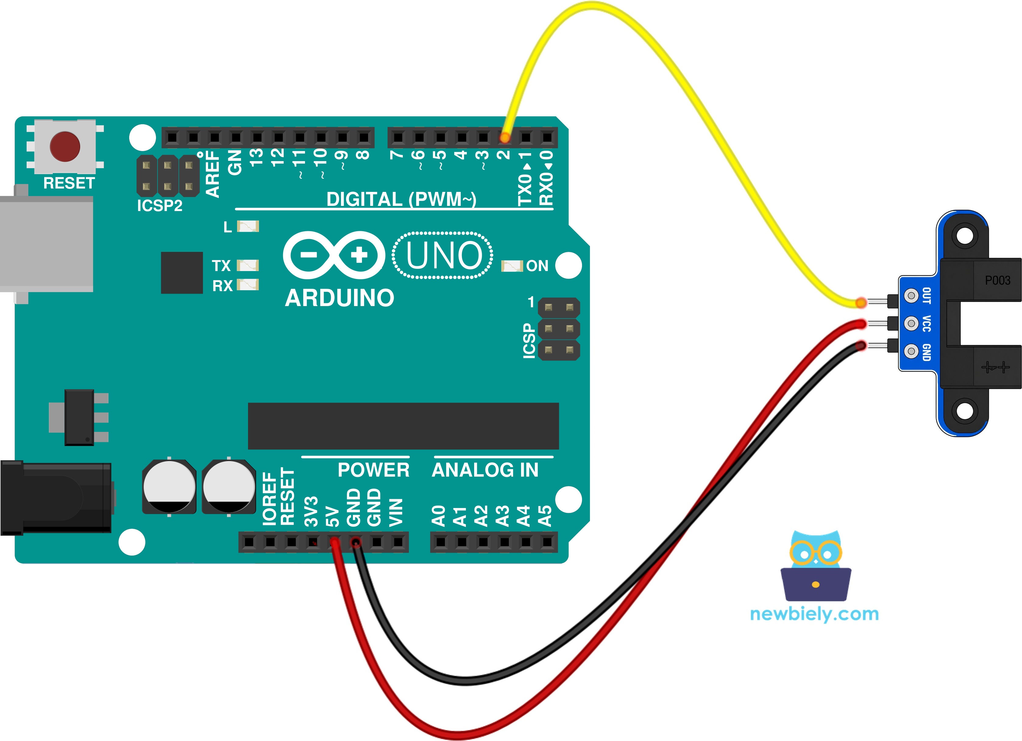 Diagrama de cableado de Arduino con el sensor de velocidad óptico ranurado IR