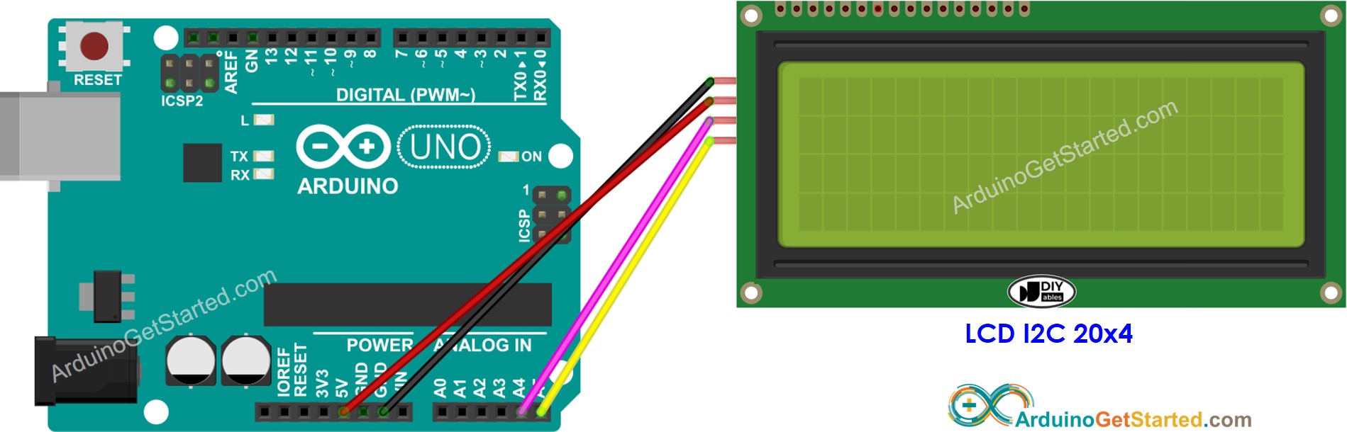 Diagrama de cableado de Arduino LCD 20x4 I2C