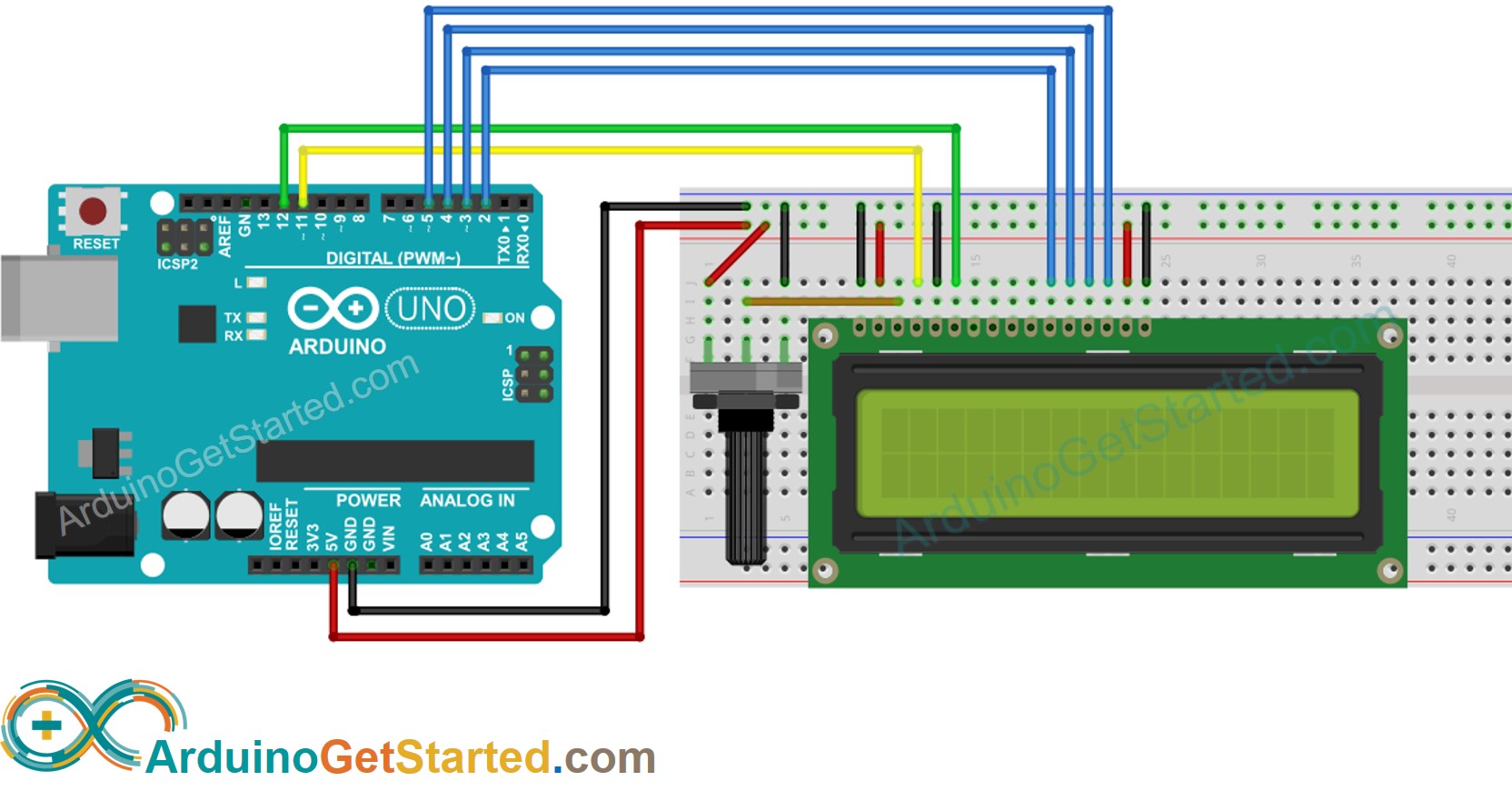 Diagrama de cableado de Arduino LCD