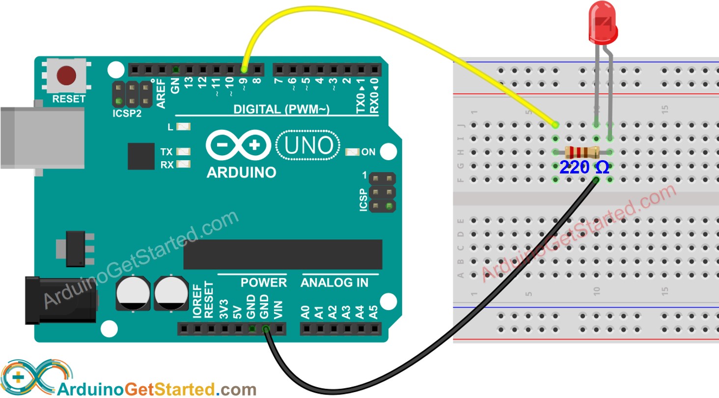 Diagrama de cableado de LED de Arduino