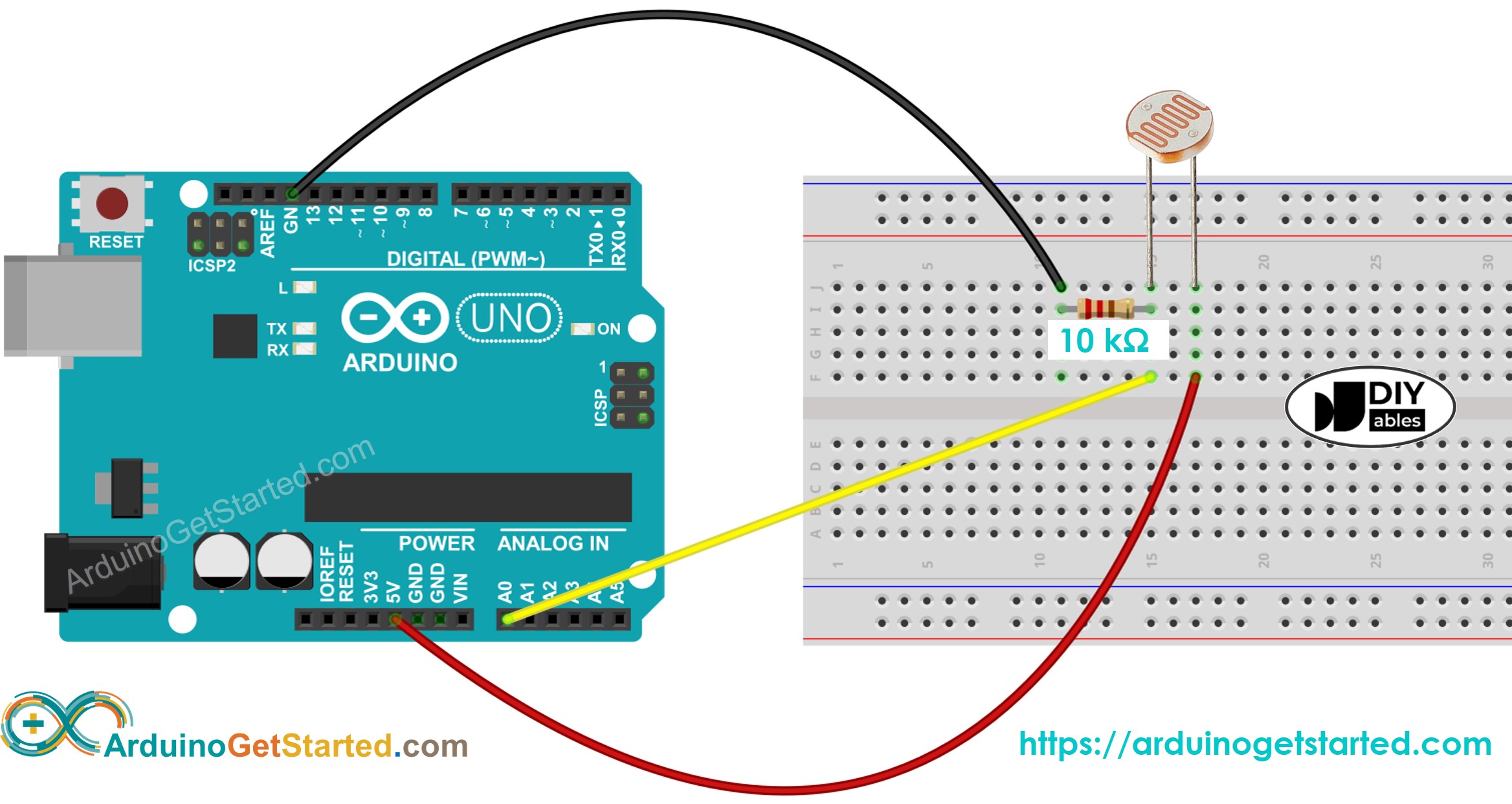 Diagrama de cableado del sensor de luz Arduino