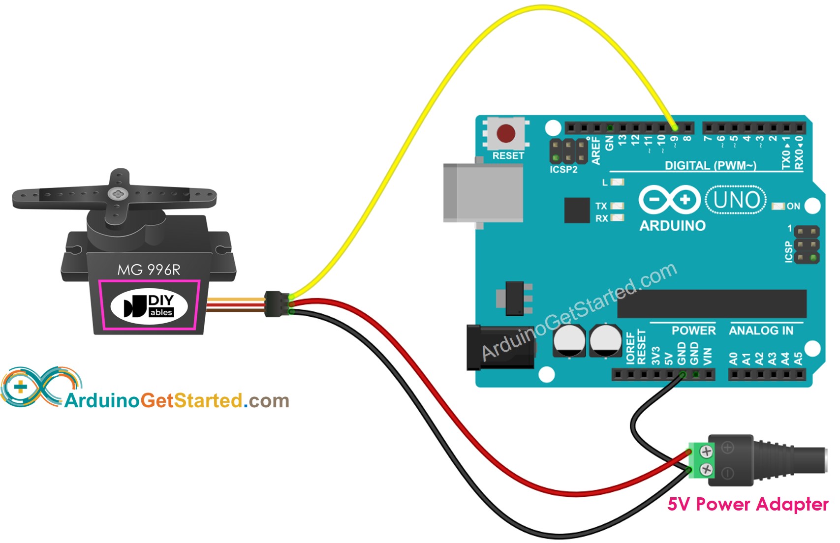 Diagrama de cableado del servo MG996R para Arduino