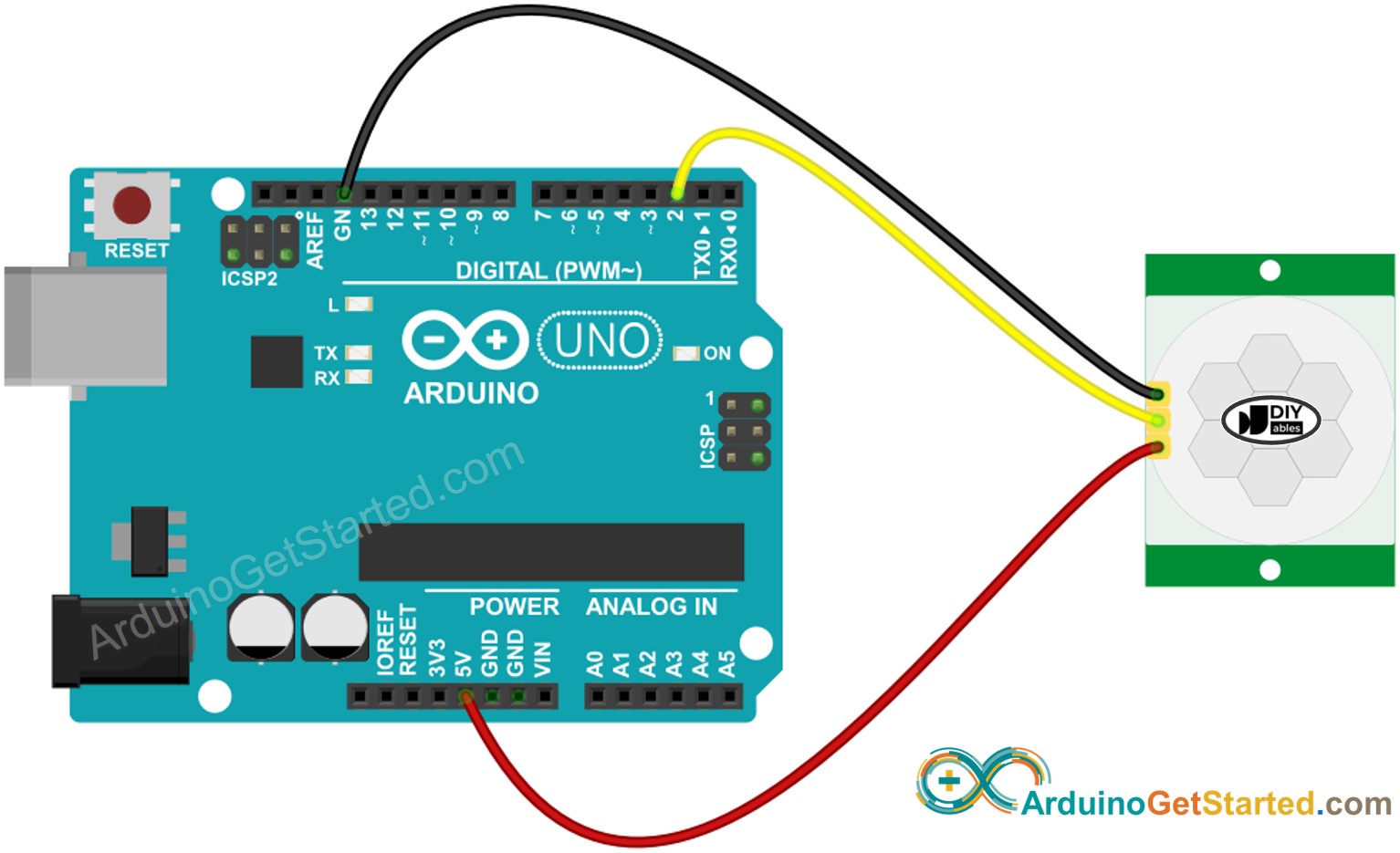 Diagrama de cableado del sensor de movimiento de Arduino