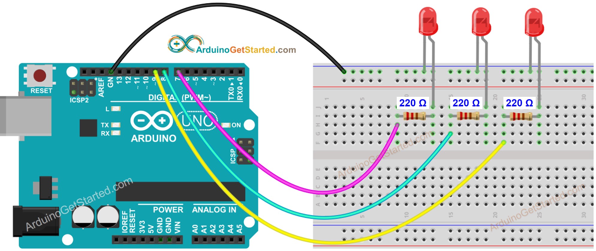 Diagrama de cableado de múltiples LEDs