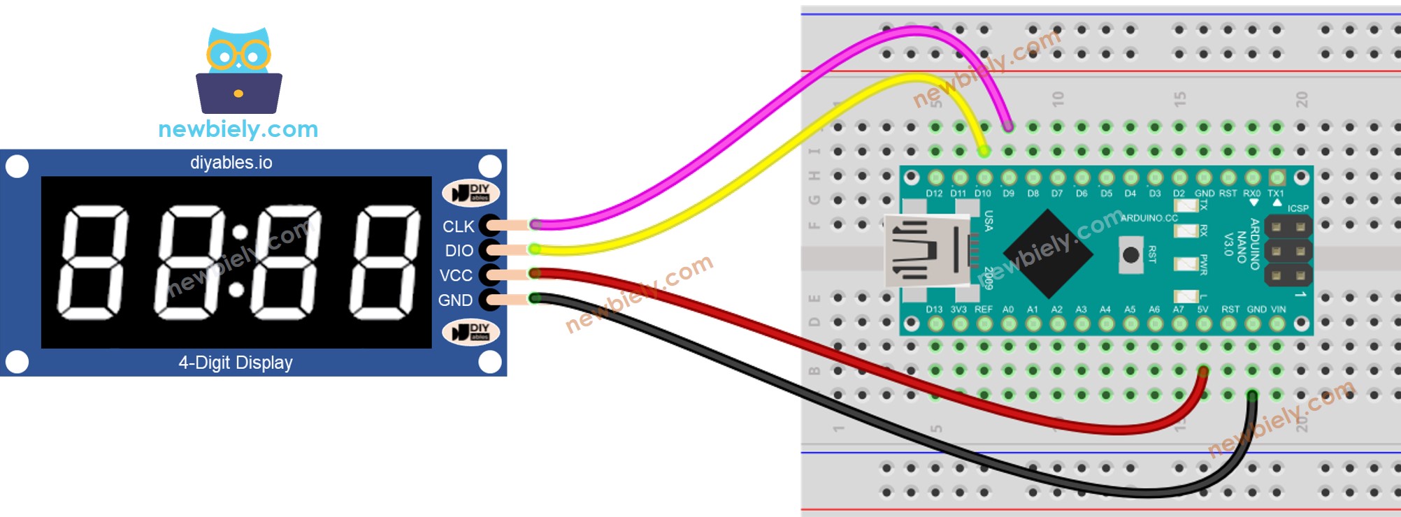 Diagrama de cableado del módulo Arduino Nano TM1637