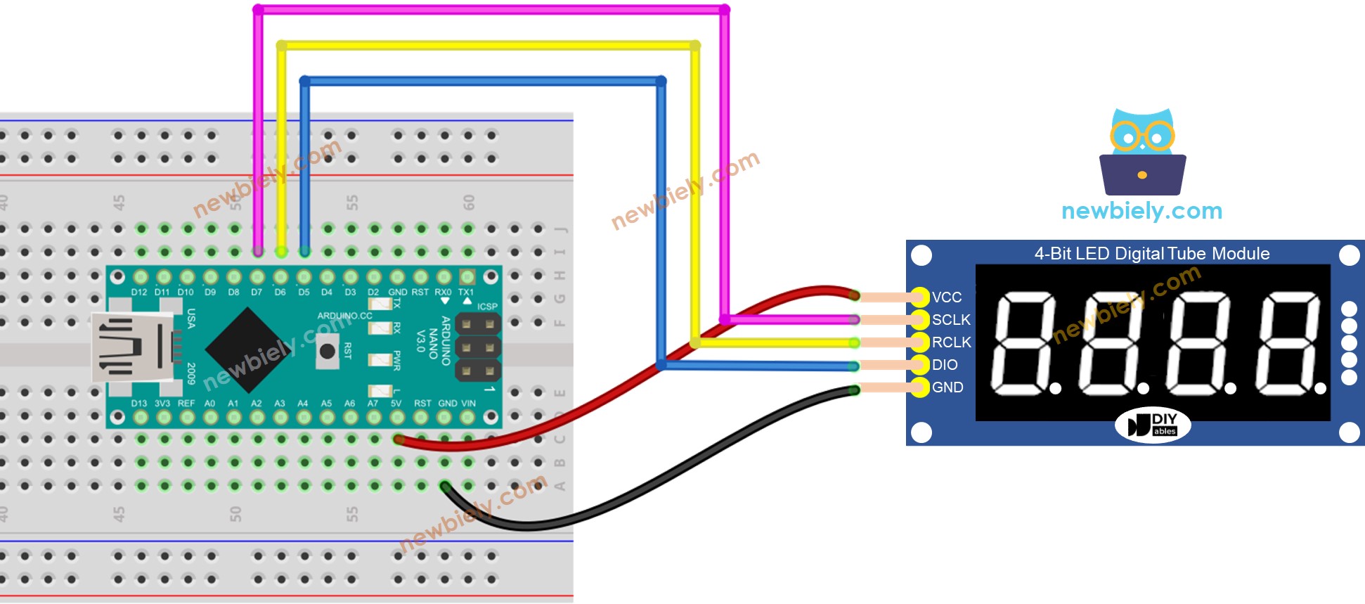 Diagrama de cableado del módulo Arduino Nano 74HC595