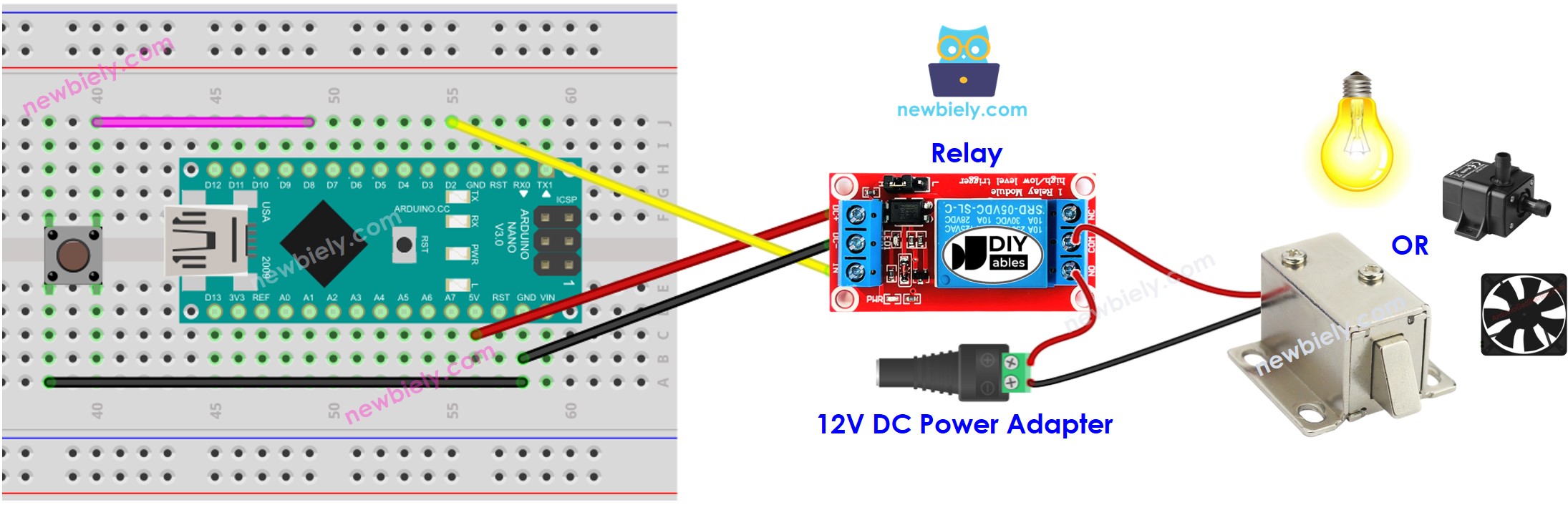 Diagrama de cableado del relé de botón Arduino Nano