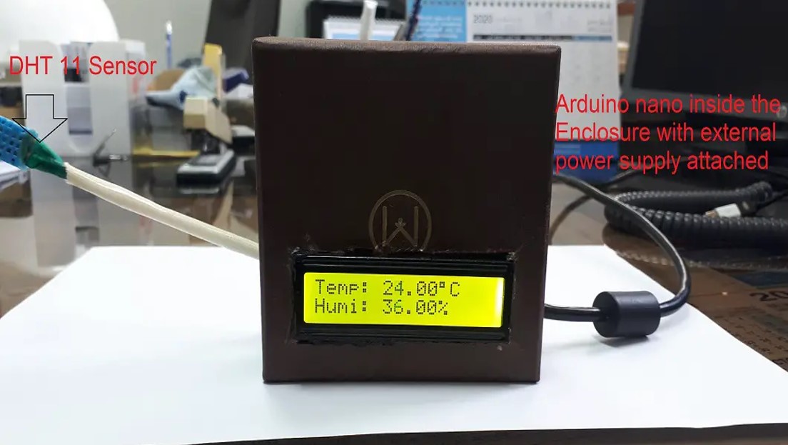 Arduino Nano muestra la temperatura y la humedad en la pantalla LCD.