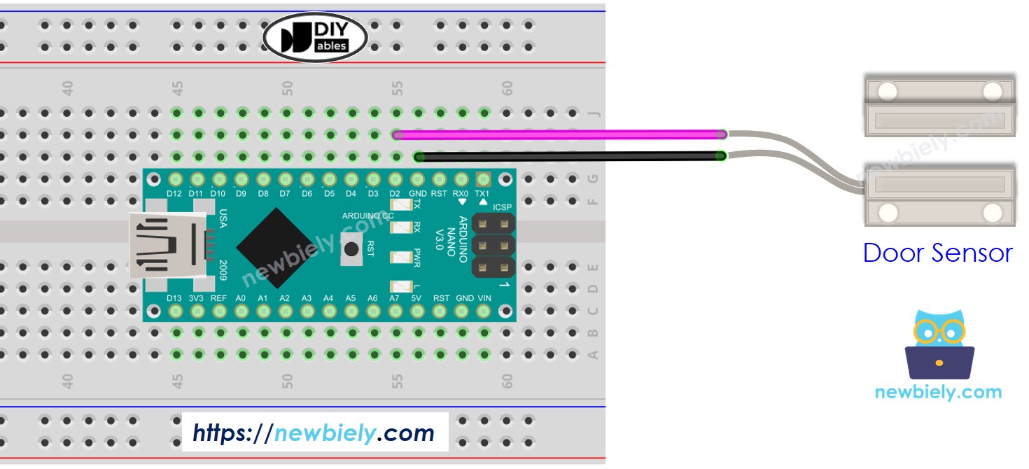 Diagrama de cableado del sensor de puerta Arduino Nano