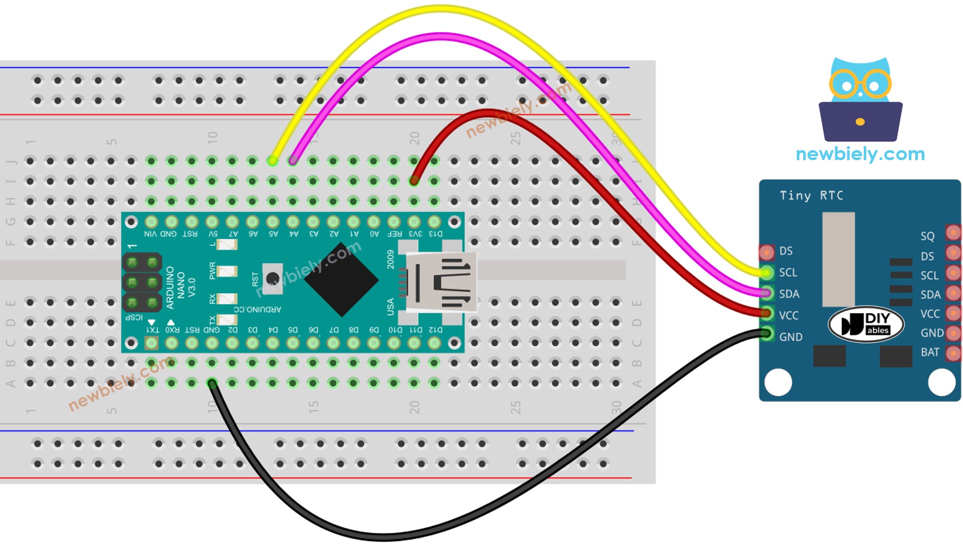 Diagrama de cableado del RTC DS1307 para Arduino Nano