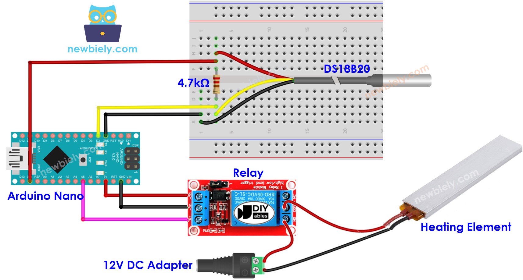 Diagrama de cableado del elemento calefactor para Arduino Nano