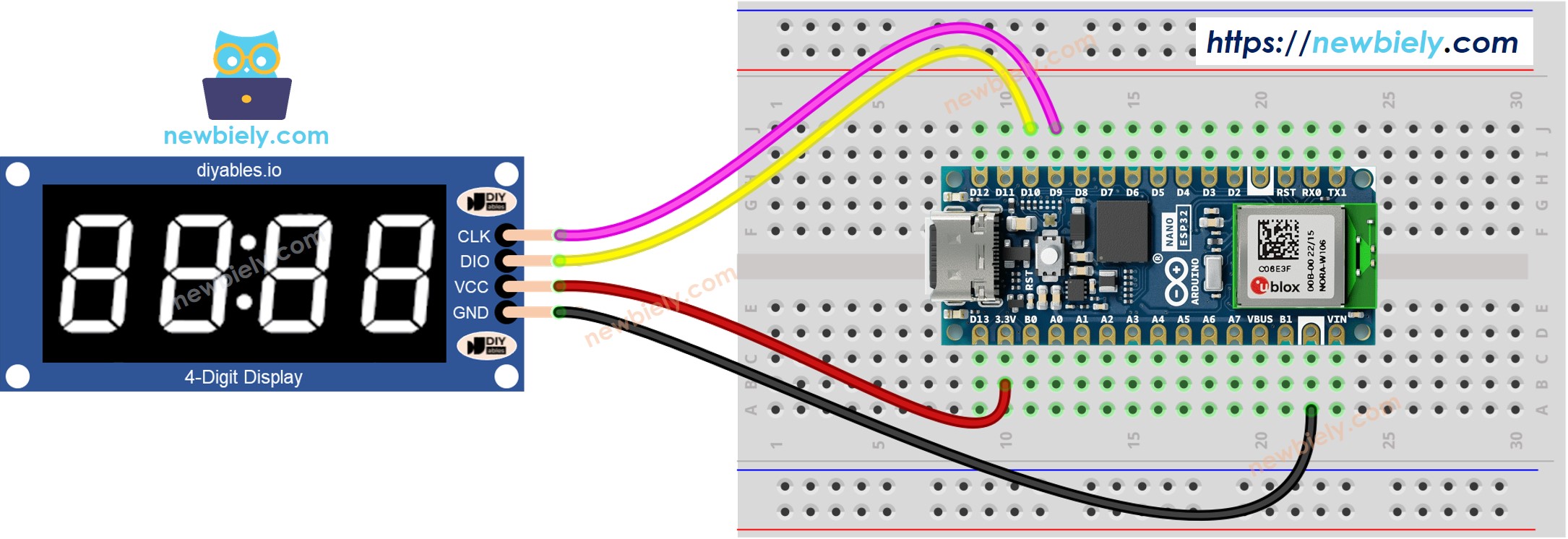 Diagrama de cableado del módulo Arduino Nano ESP32 TM1637