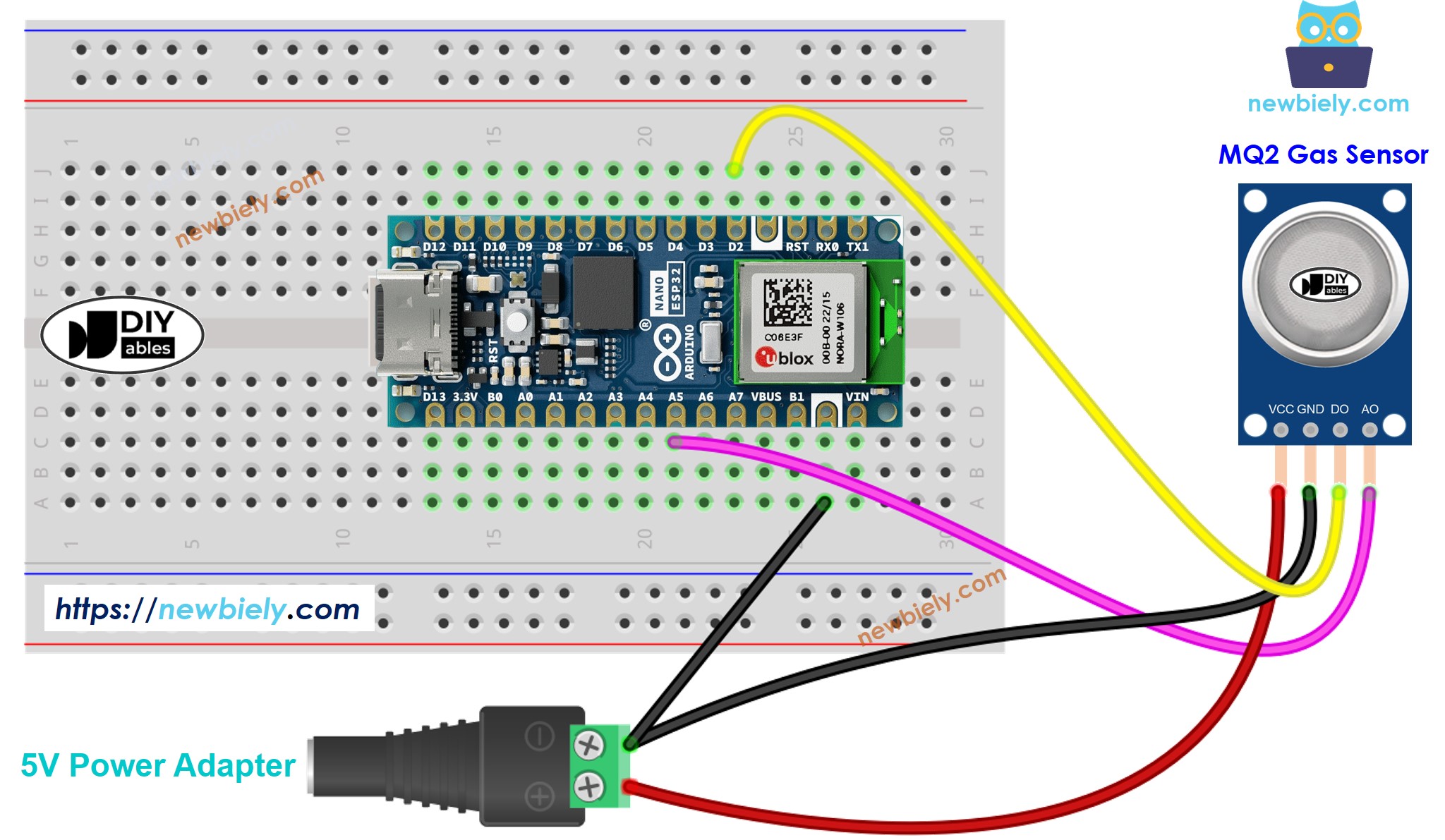 Diagrama de cableado para la calidad del aire con Arduino Nano ESP32