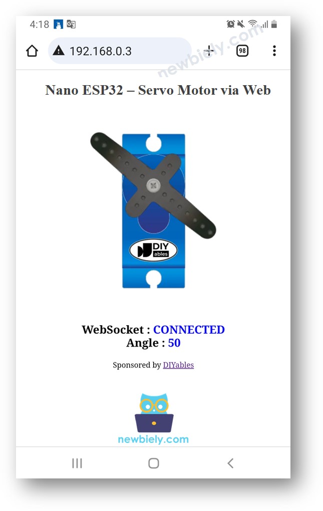 Arduino Nano ESP32 controla un motor servo a través del navegador web.