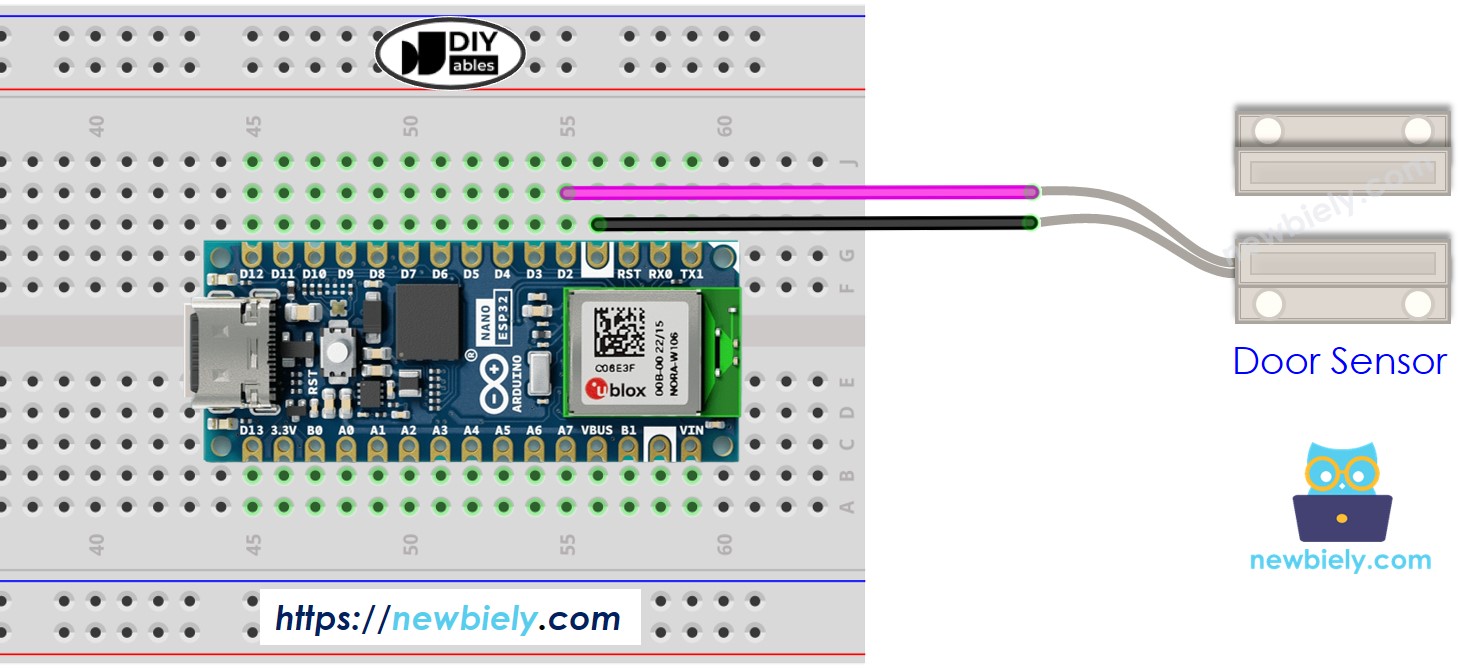 Diagrama de cableado de Arduino Nano ESP32 para sensor de puerta