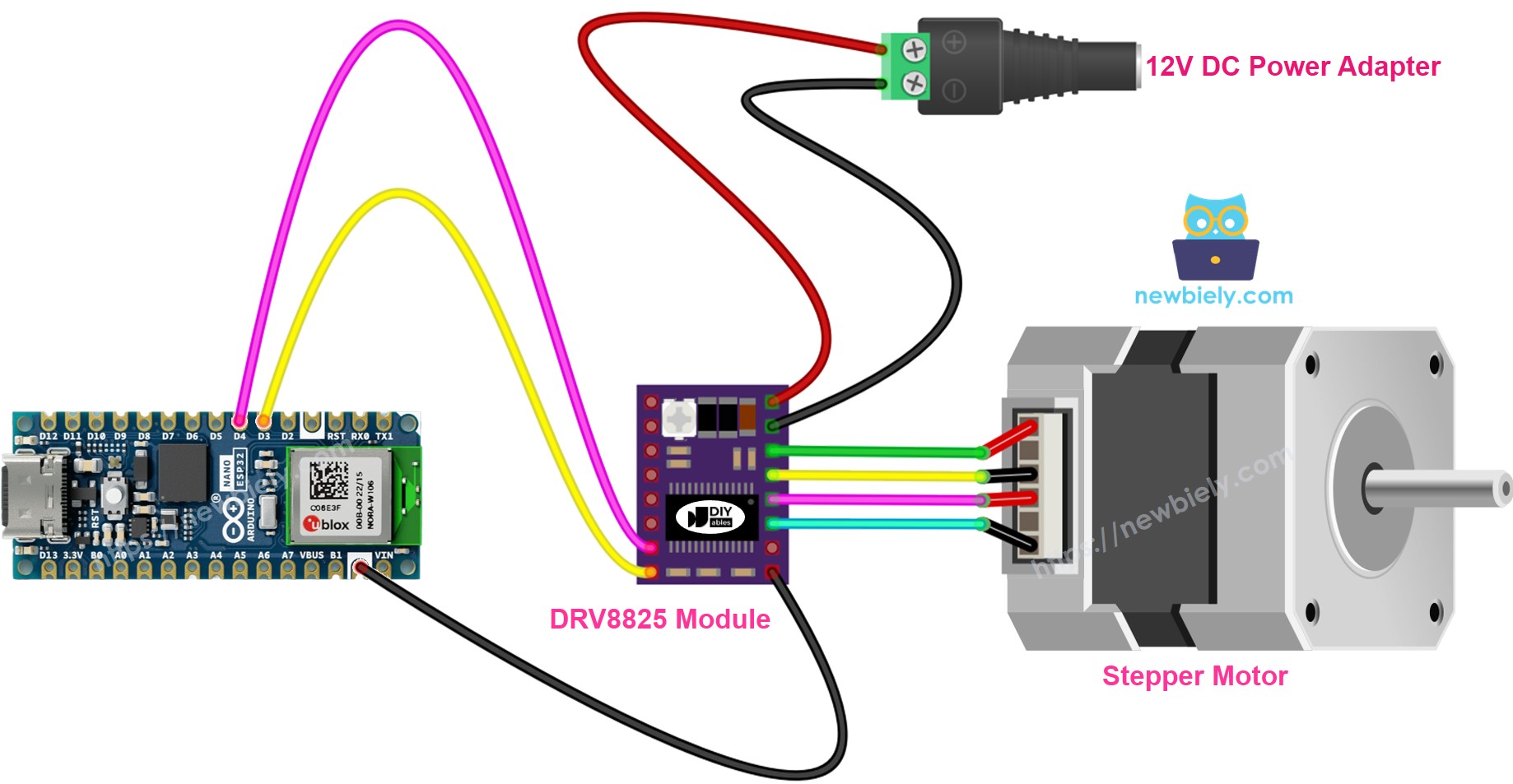 Diagrama de cableado del controlador DRV8825 para Arduino Nano ESP32