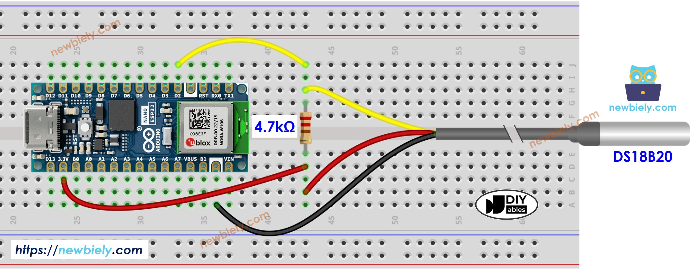 Diagrama de cableado de Arduino Nano ESP32 para sensor de temperatura