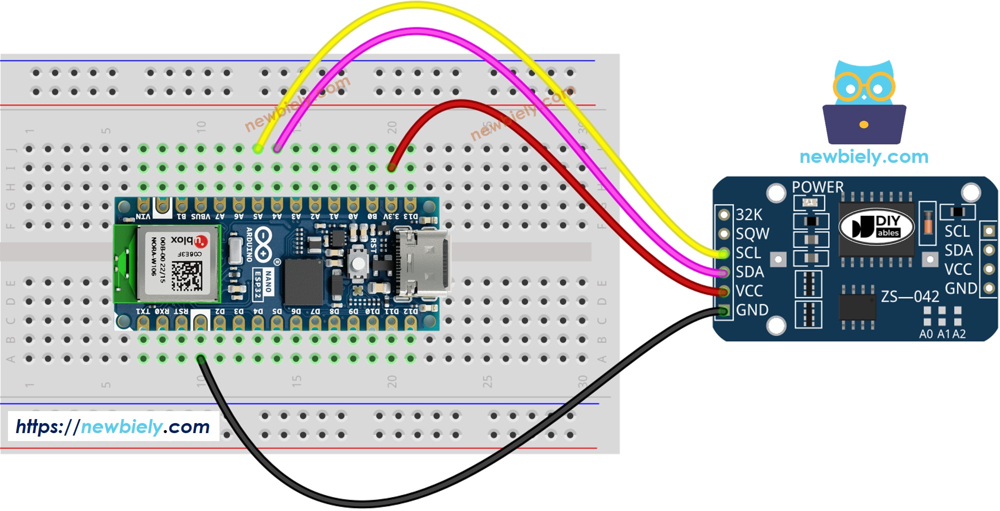 Diagrama de cableado DS3231 RTC para Arduino Nano ESP32