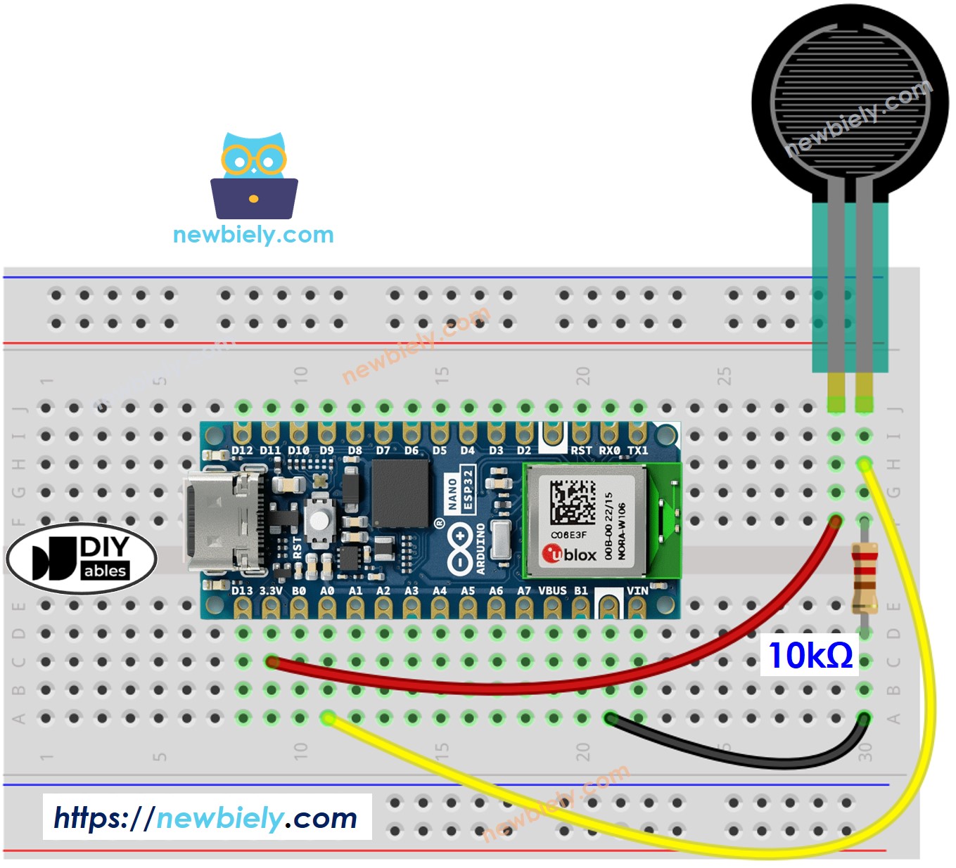 Diagrama de cableado del sensor de fuerza Arduino Nano ESP32