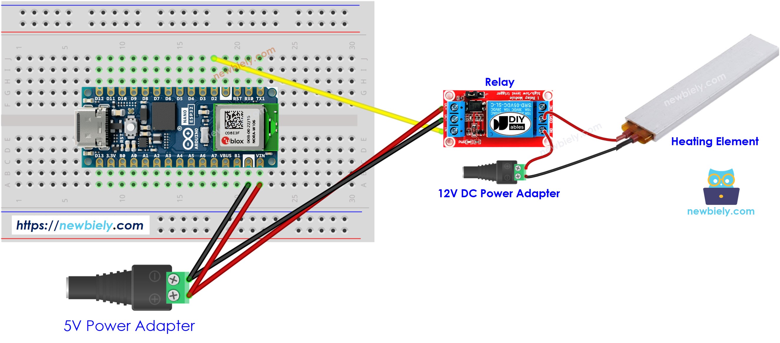 Diagrama de cableado del Arduino Nano ESP32 para el elemento calefactor