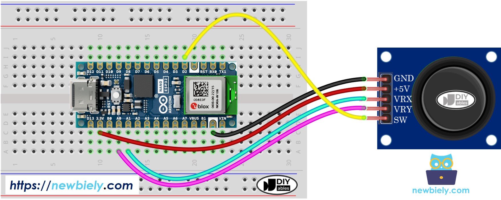 Diagrama de cableado del joystick para Arduino Nano ESP32