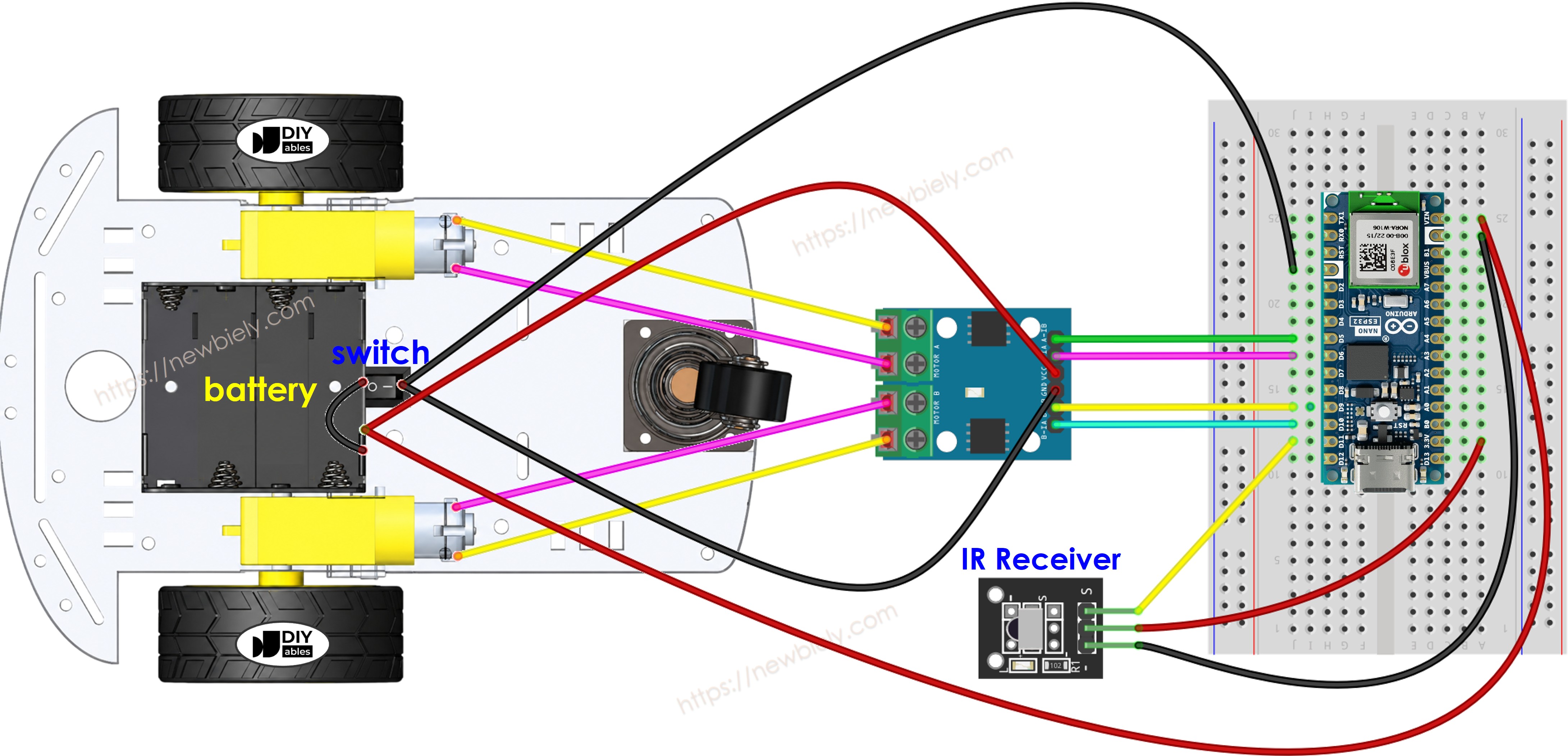 Diagrama de cableado de Arduino Nano ESP32 para coche 2WD