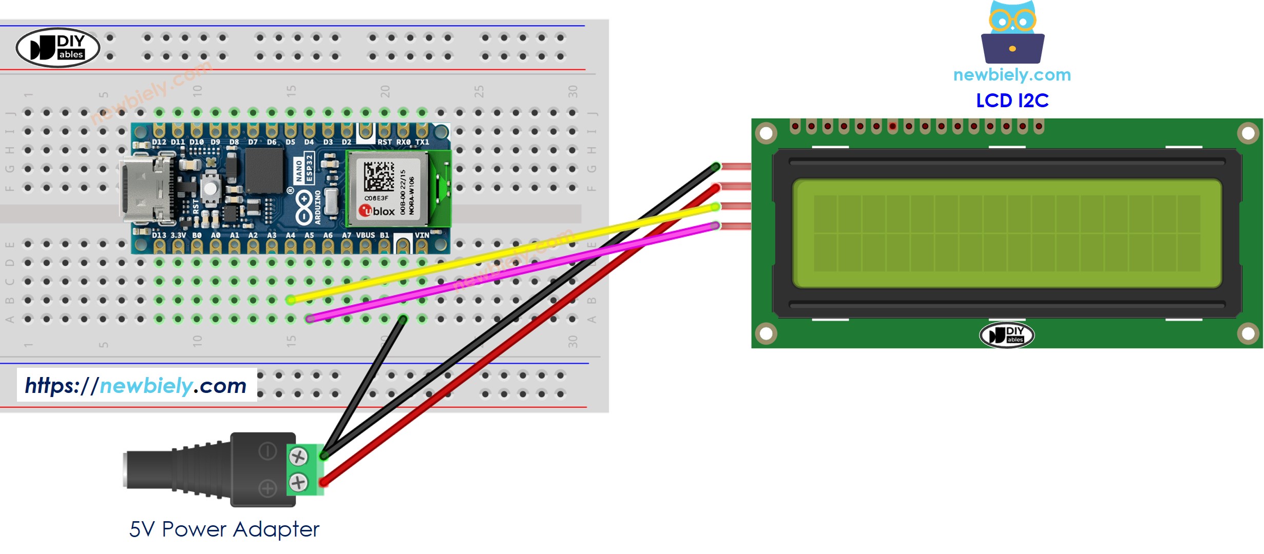 Diagrama de cableado LCD I2C para Arduino Nano ESP32
