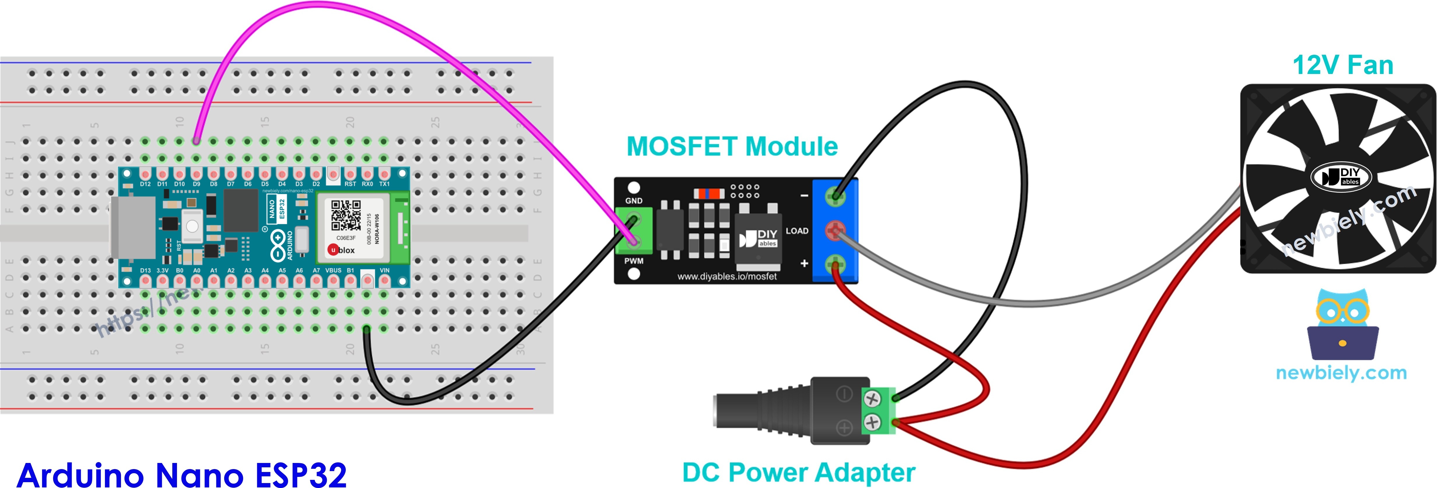 Módulo MOSFET conectado a un ventilador de 12 V