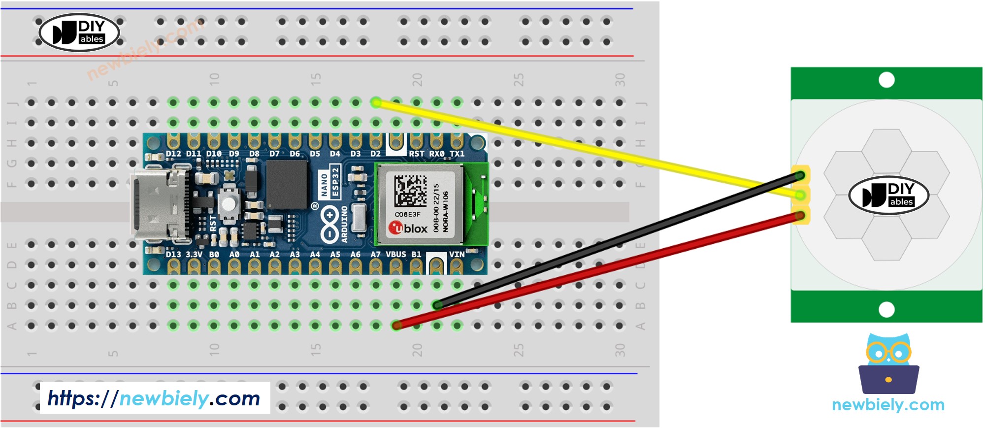 Diagrama de cableado del sensor de movimiento para Arduino Nano ESP32