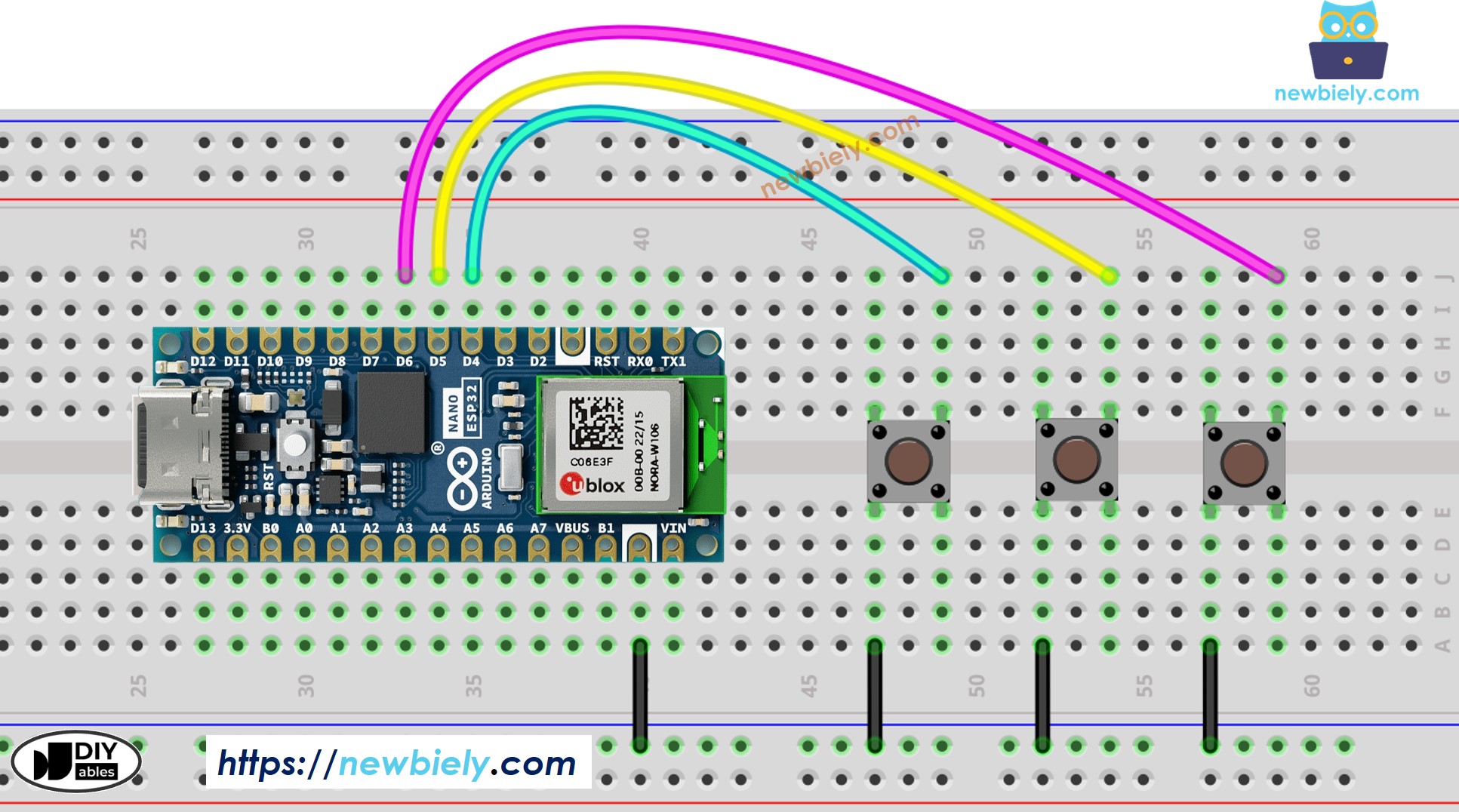 Diagrama de cableado de botones múltiples para Arduino Nano ESP32