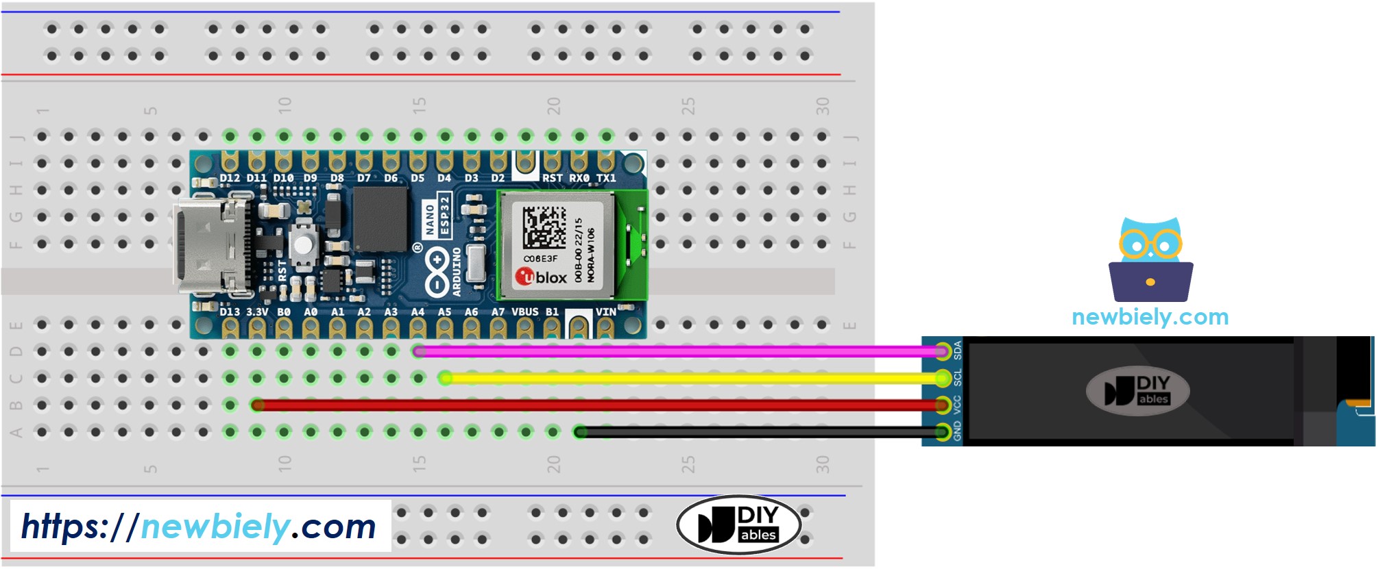 Diagrama de cableado del Arduino Nano ESP32 OLED 128x32
