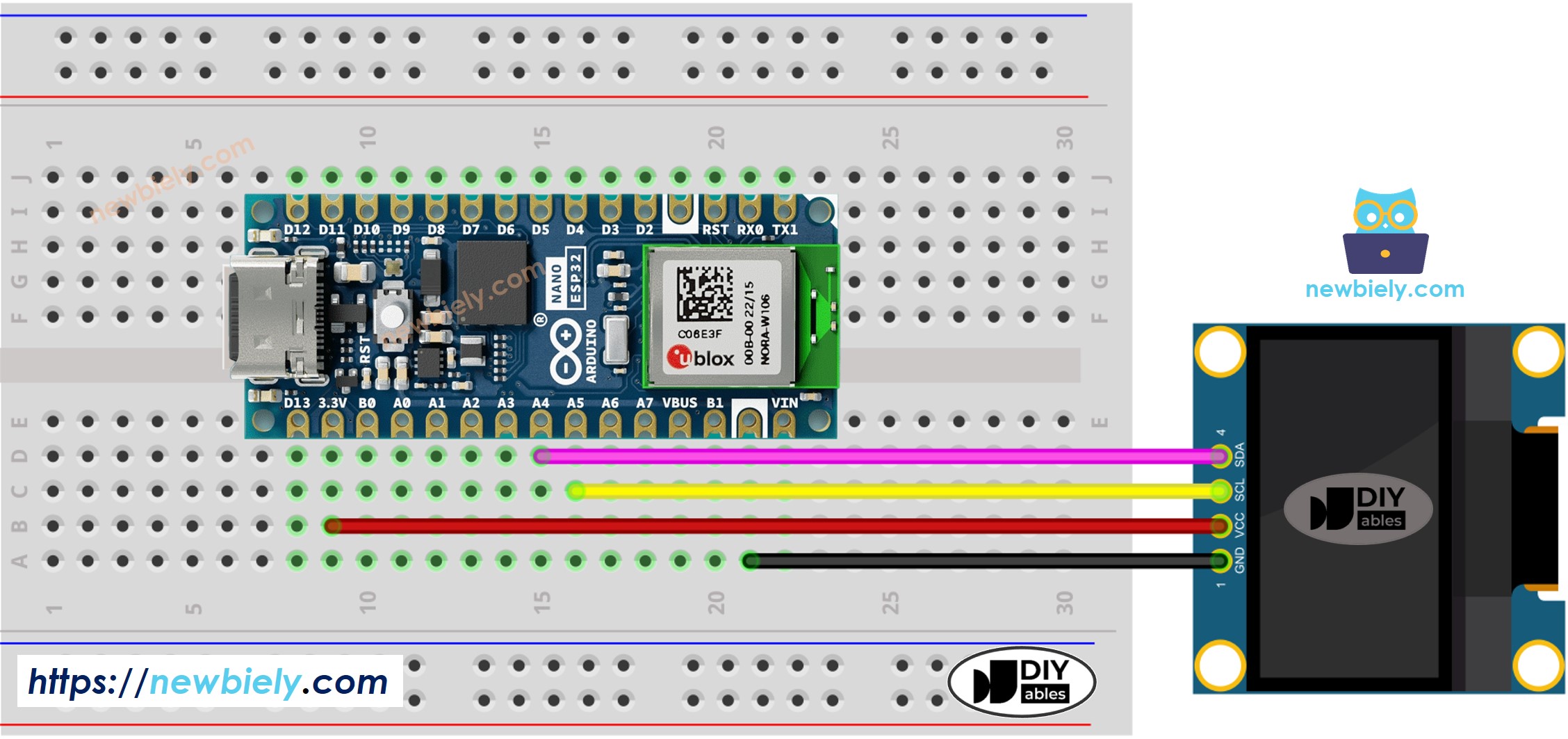 Diagrama de cableado OLED para Arduino Nano ESP32