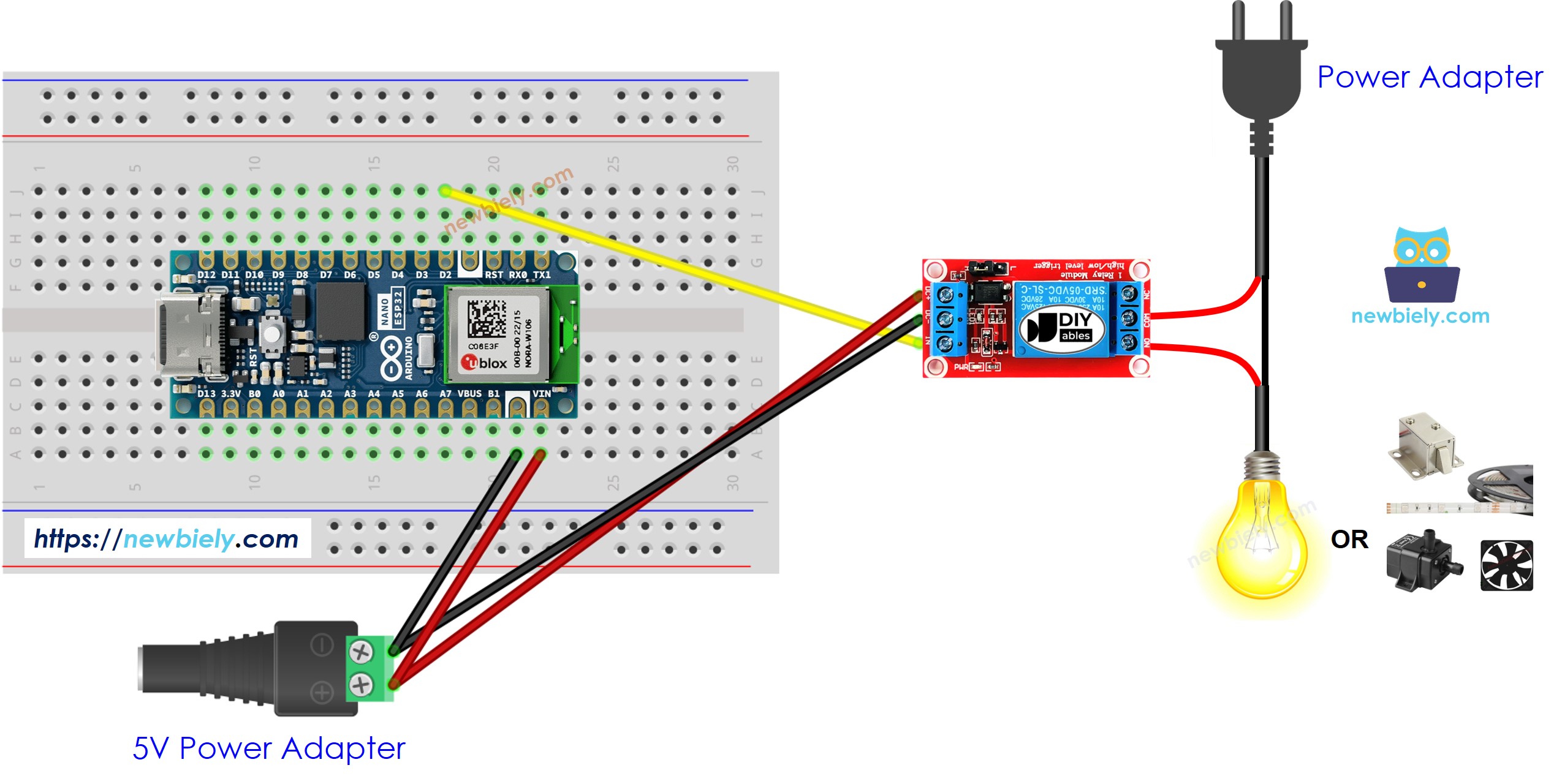 Diagrama de cableado del relé para Arduino Nano ESP32