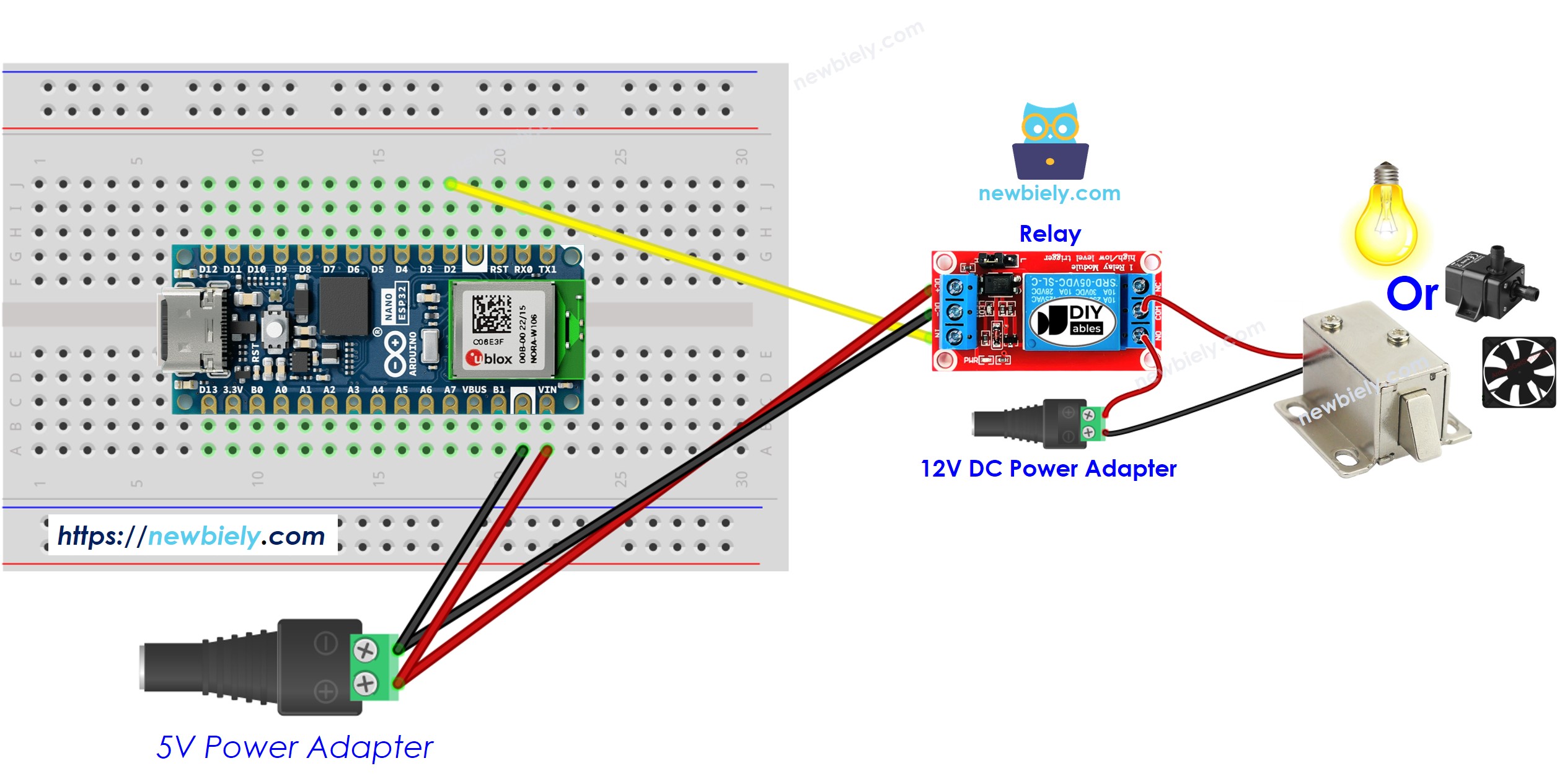 Diagrama de cableado del relé para Arduino Nano ESP32
