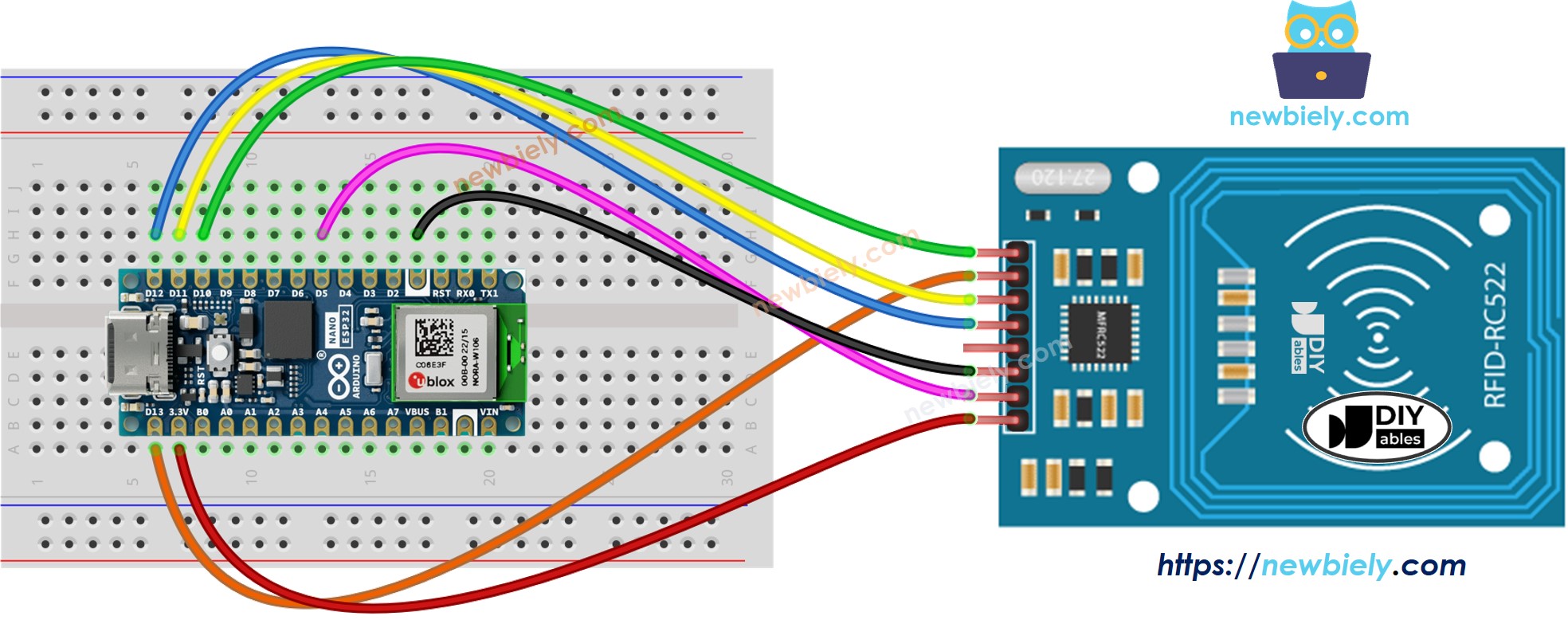 Diagrama de cableado de Arduino Nano ESP32 RFID RC522