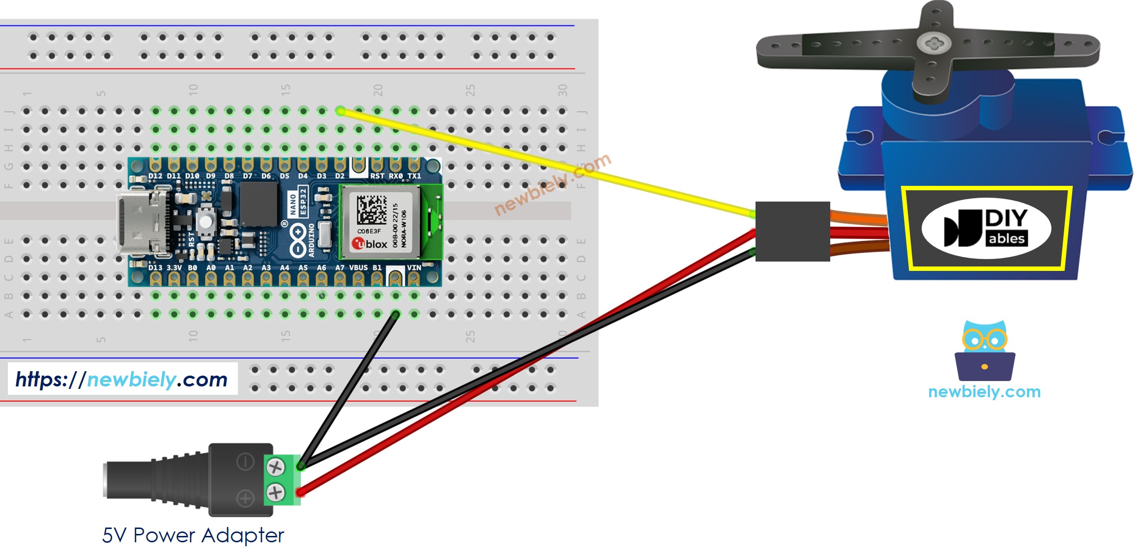 Diagrama de cableado de Arduino Nano ESP32 para servomotor