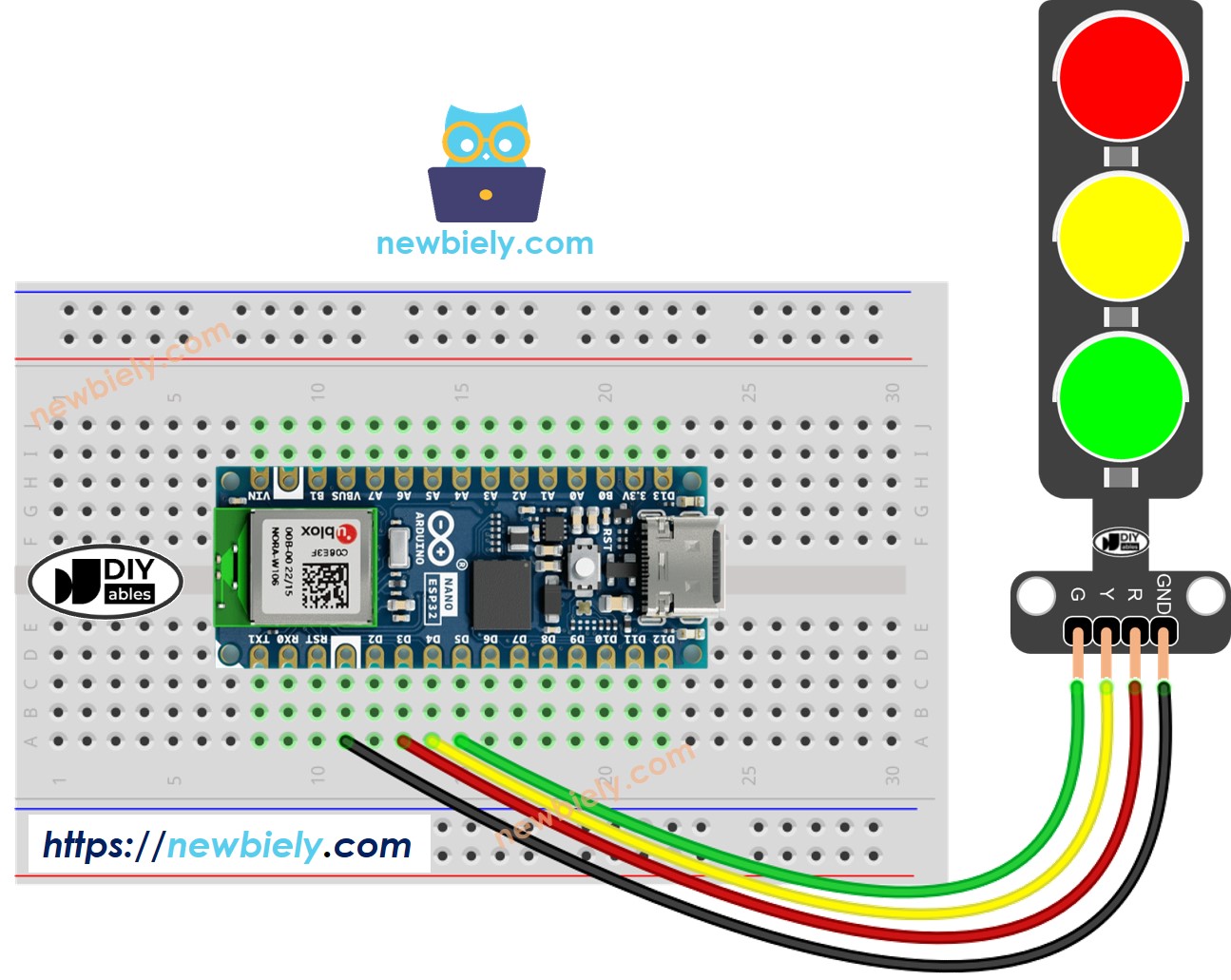 Diagrama de cableado de semáforo para Arduino Nano ESP32