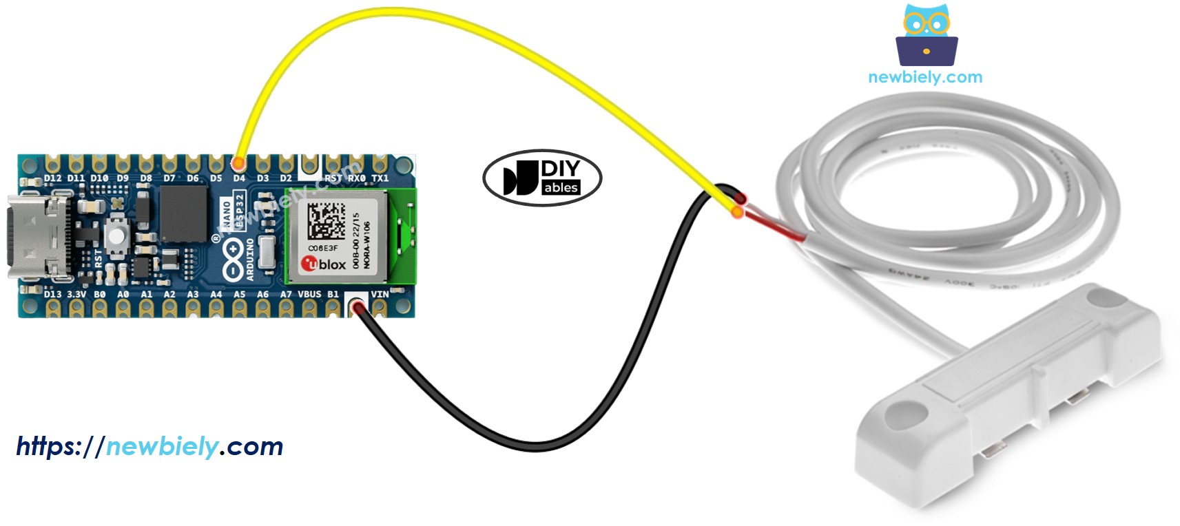 Diagrama de cableado para detector de fugas de agua con Arduino Nano ESP32
