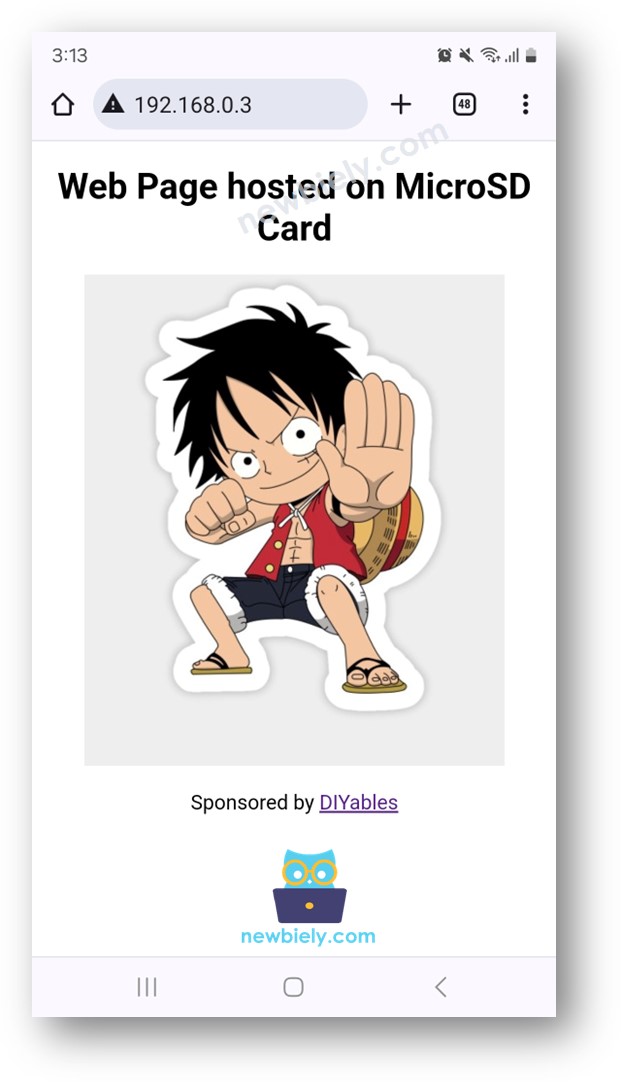 Página web de Arduino Nano ESP32 en la tarjeta SD