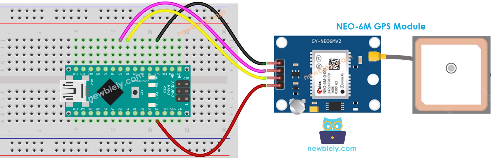 Diagrama de cableado del módulo GPS para Arduino Nano