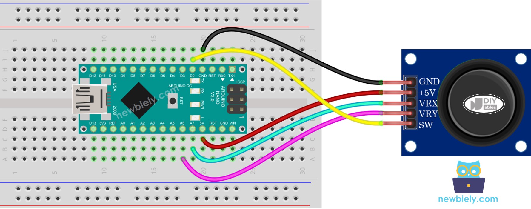 Diagrama de cableado del joystick para Arduino Nano
