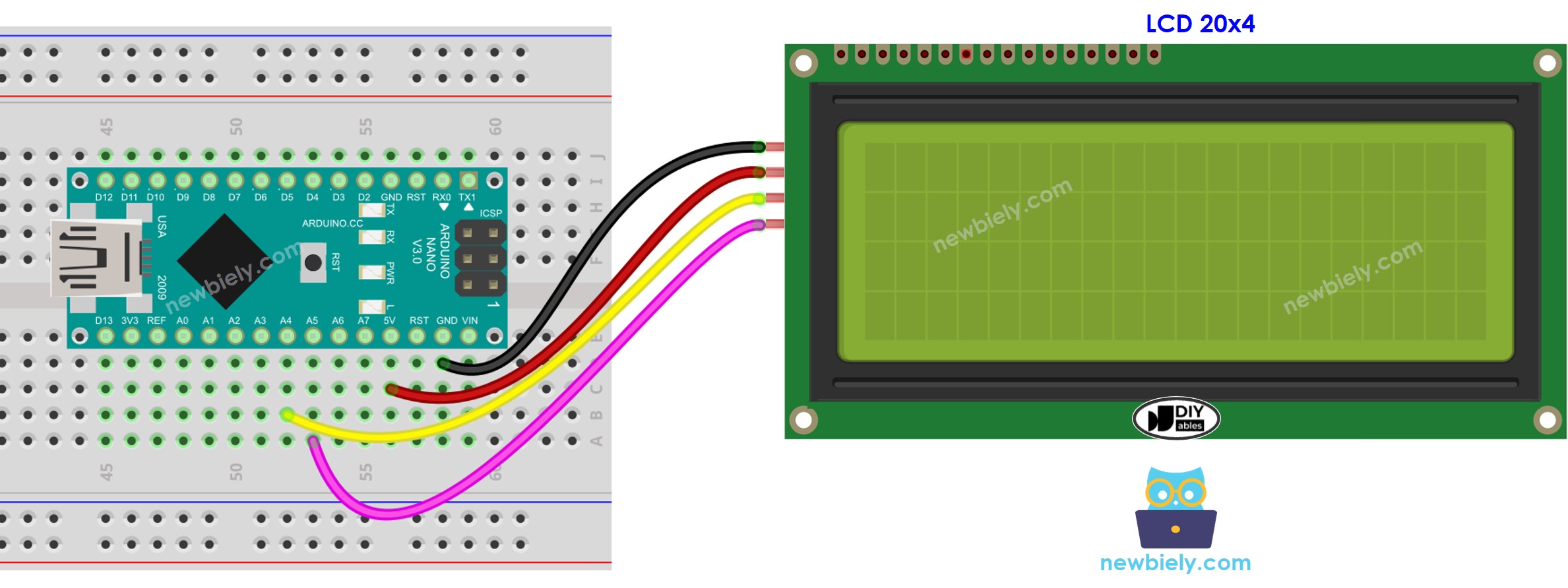 Diagrama de cableado LCD I2C para Arduino Nano