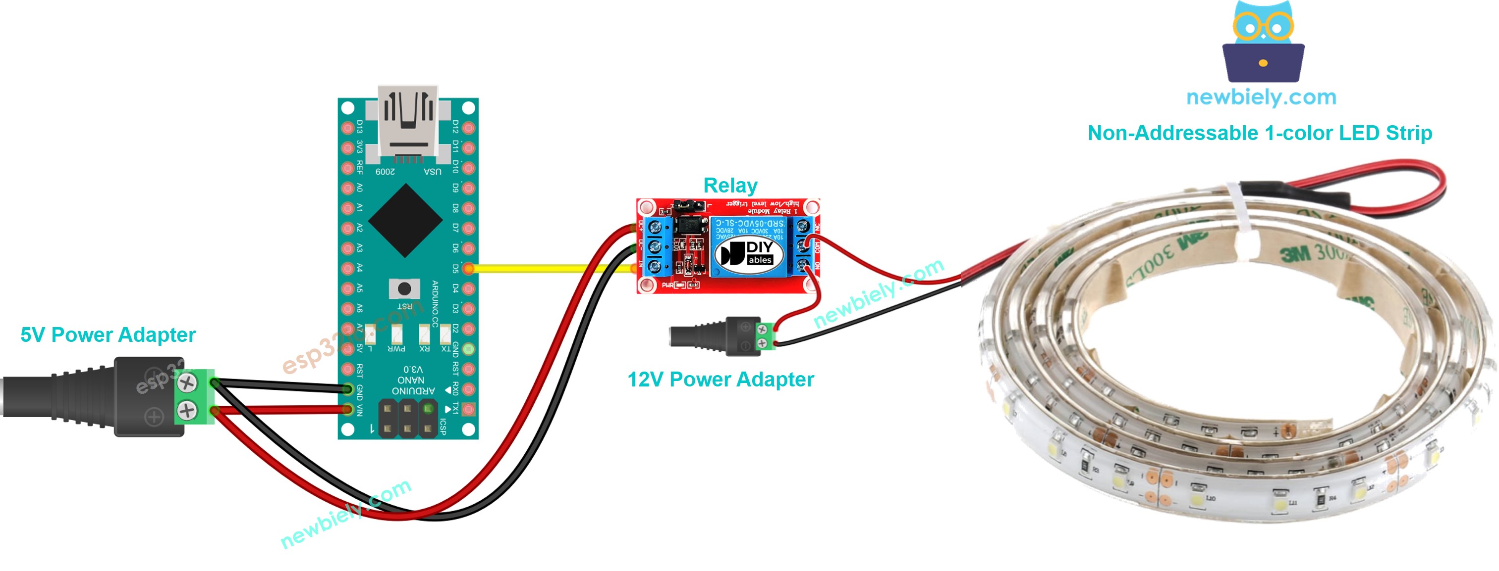 Diagrama de cableado de tira LED de 12 V para Arduino Nano